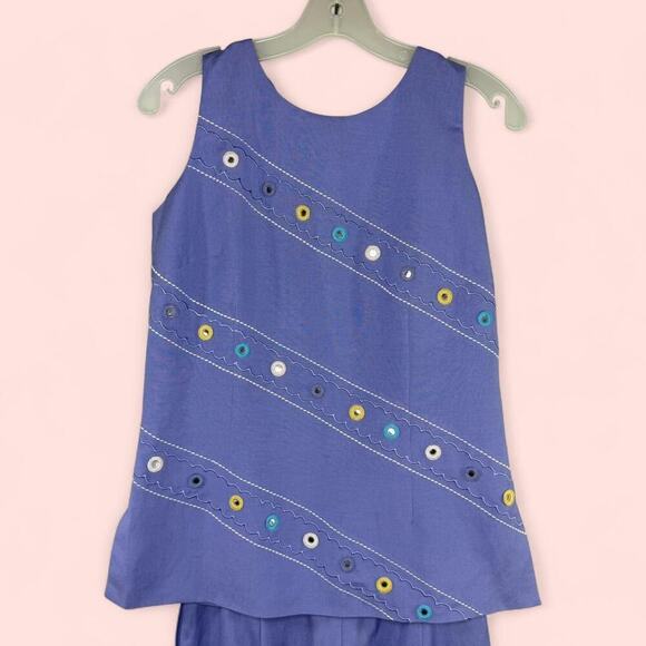 Vintage Outfit Mod 60s Style Lavender Embroidered Two Piece Set Size 4 P - Retro - Picture 1 of 11